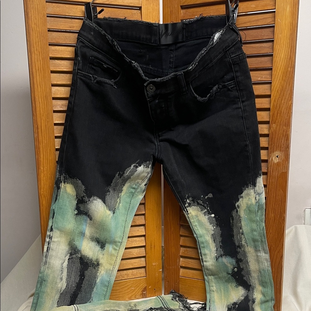 Valabasis Black and Green Unisex Stacked Jeans